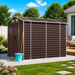 Garden Shed Brown 191x810x198 cm Galvanised Steel Outdoor Storage Tool House