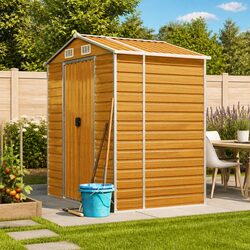 Garden Shed Galvanised Steel Outdoor Storage Tool House Brown 191x130x198cm