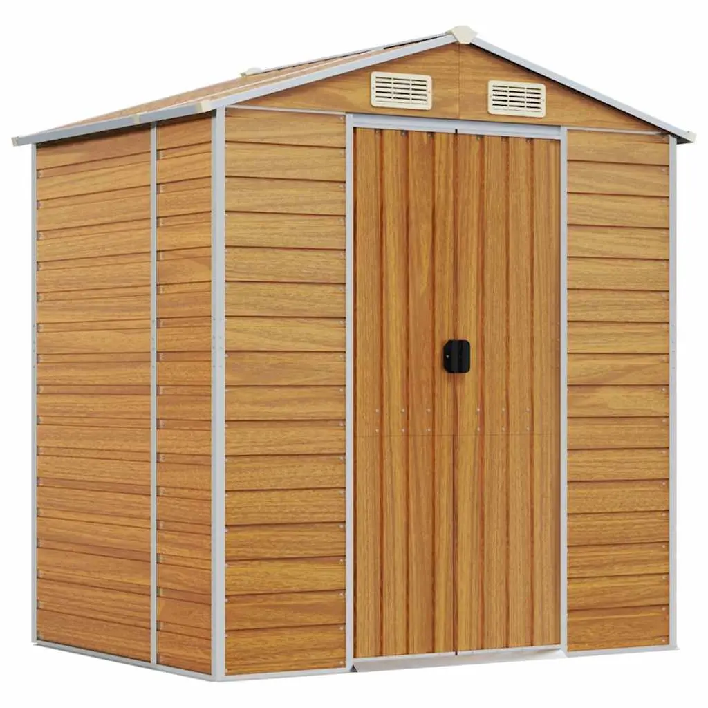 Garden Shed Galvanised Steel Outdoor Storage Tool House Brown 191x130x198cm