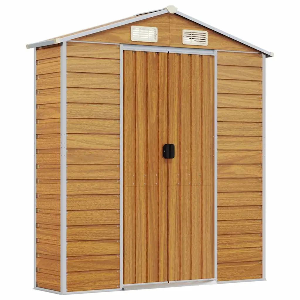 Garden Shed Galvanised Steel Outdoor Storage Tool House Brown 191x130x198cm