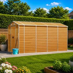 Garden Shed Brown Outdoor Storage Metal Tool House Galvanised Steel Structure