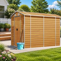 Garden Shed Brown Outdoor Storage Metal Tool House with Handles Air Vents