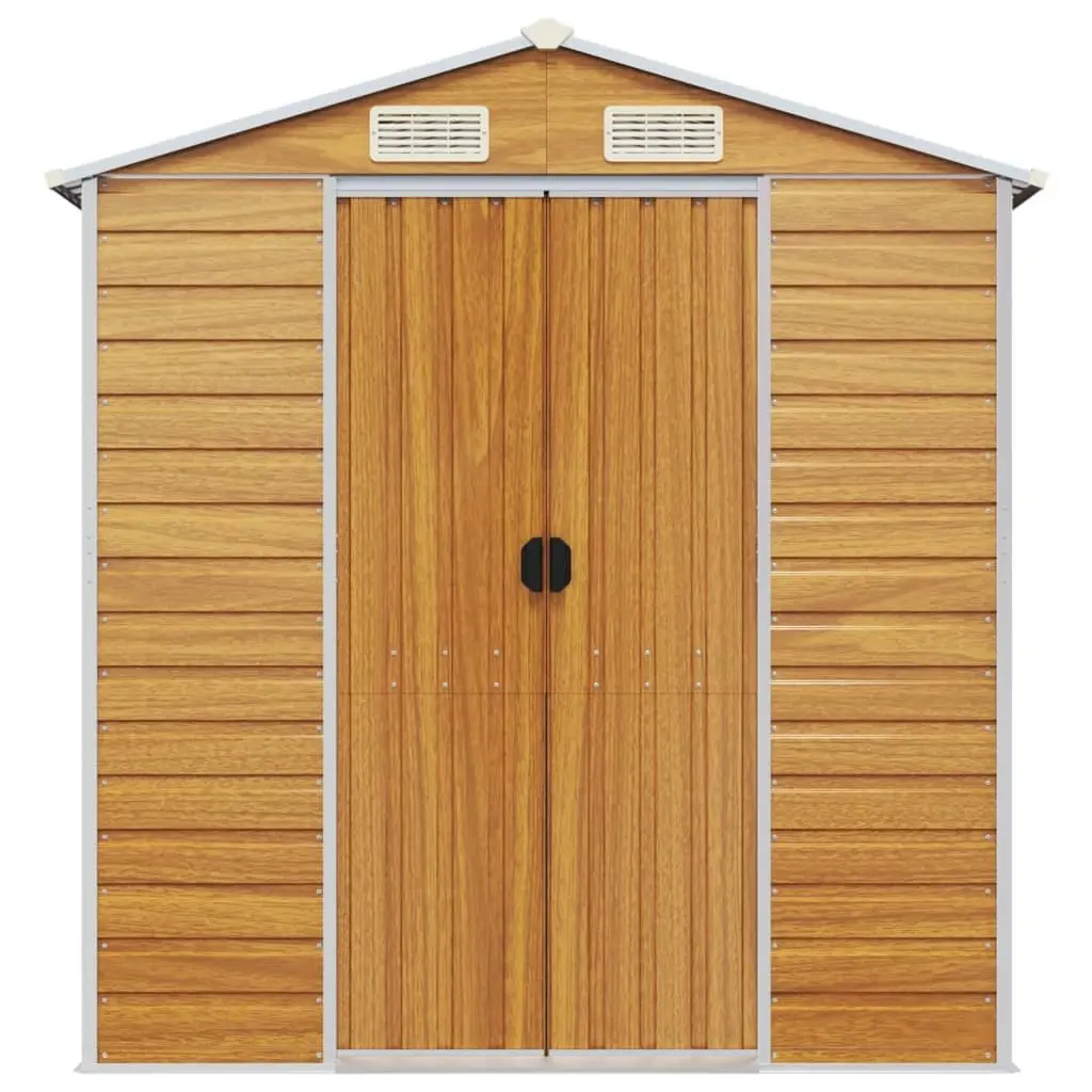 Garden Shed Brown Galvanised Steel Outdoor Storage Tool House with Air Vents