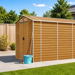 Garden Shed Brown Outdoor Storage Galvanised Steel Roof Door Handles Vents