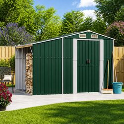 Garden Shed 277x192.5x179cm Galvanised Steel Outdoor Storage Green Tool House