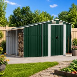 Garden Shed Green 277x279x179 cm Galvanised Steel Outdoor Storage Tool House