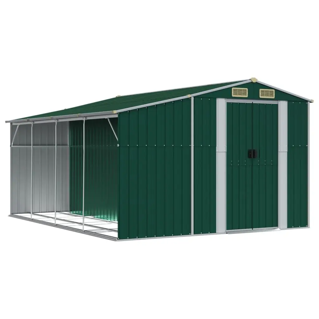 Garden Shed Galvanised Steel Outdoor Storage 277x365.5x179cm Green