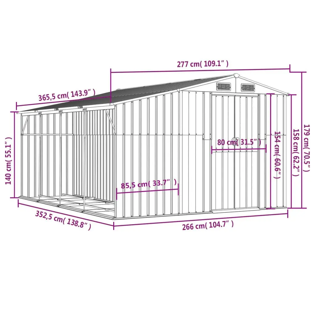 Garden Shed Galvanised Steel Outdoor Storage 277x365.5x179cm Green