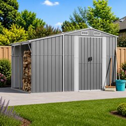 Garden Shed Grey 277x192.5x179 cm Galvanised Steel Outdoor Storage Tool House