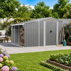 Garden Shed Metal Storage Outdoor Galvanised Steel Grey 277x279x179cm