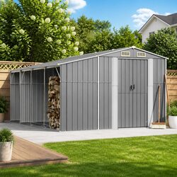 Garden Shed Grey 277x365.5x179cm Galvanised Steel Outdoor Storage Tool House