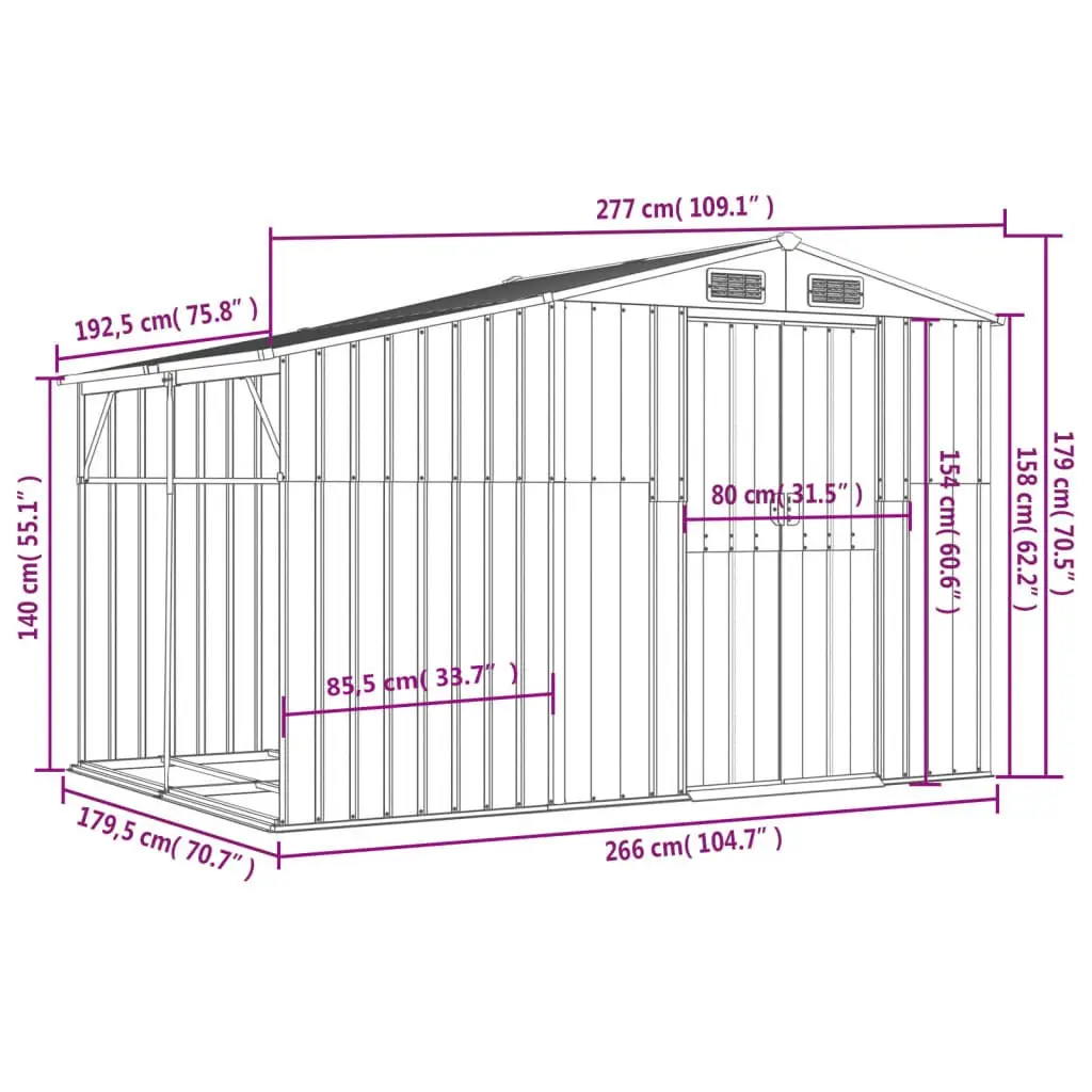 Garden Shed Galvanised Steel 277x192.5x179cm Anthracite Outdoor Storage Tool
