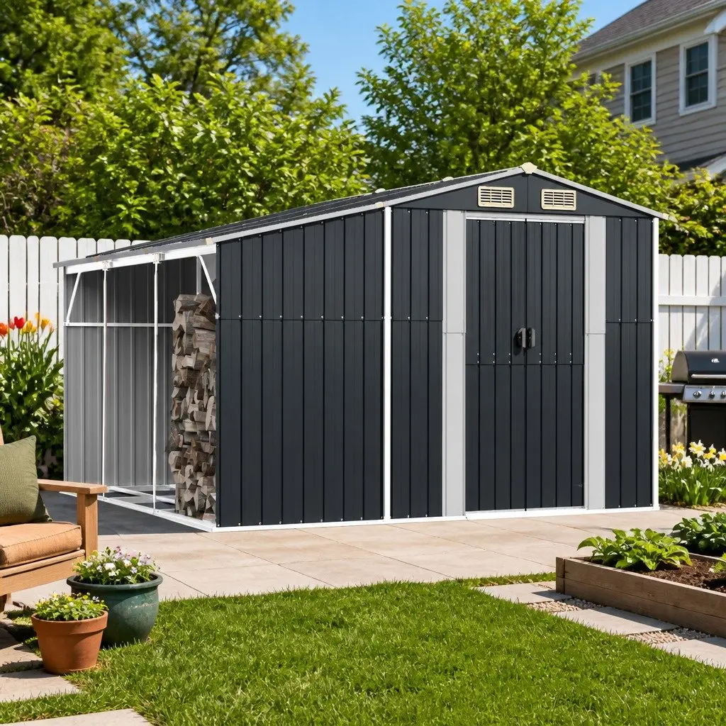 Garden Shed Anthracite 277x279x179cm Metal Storage Outdoor Tools Galvanised