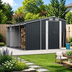Garden Shed Anthracite 277x365.5x179cm Galvanised Steel Outdoor Storage Tool