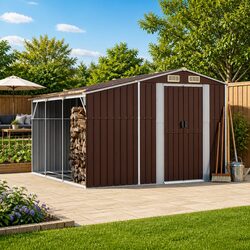 Garden Shed Brown 277x279x179cm Galvanised Steel Outdoor Storage Tool House