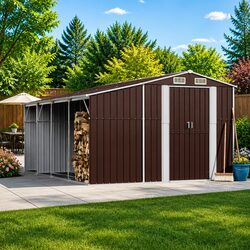 Garden Shed Brown Outdoor Storage Galvanised Steel 277x365.5x179 cm Firewood