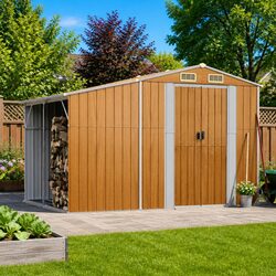 Garden Shed Brown Galvanised Steel 277x192.5x179cm Outdoor Storage Tool House