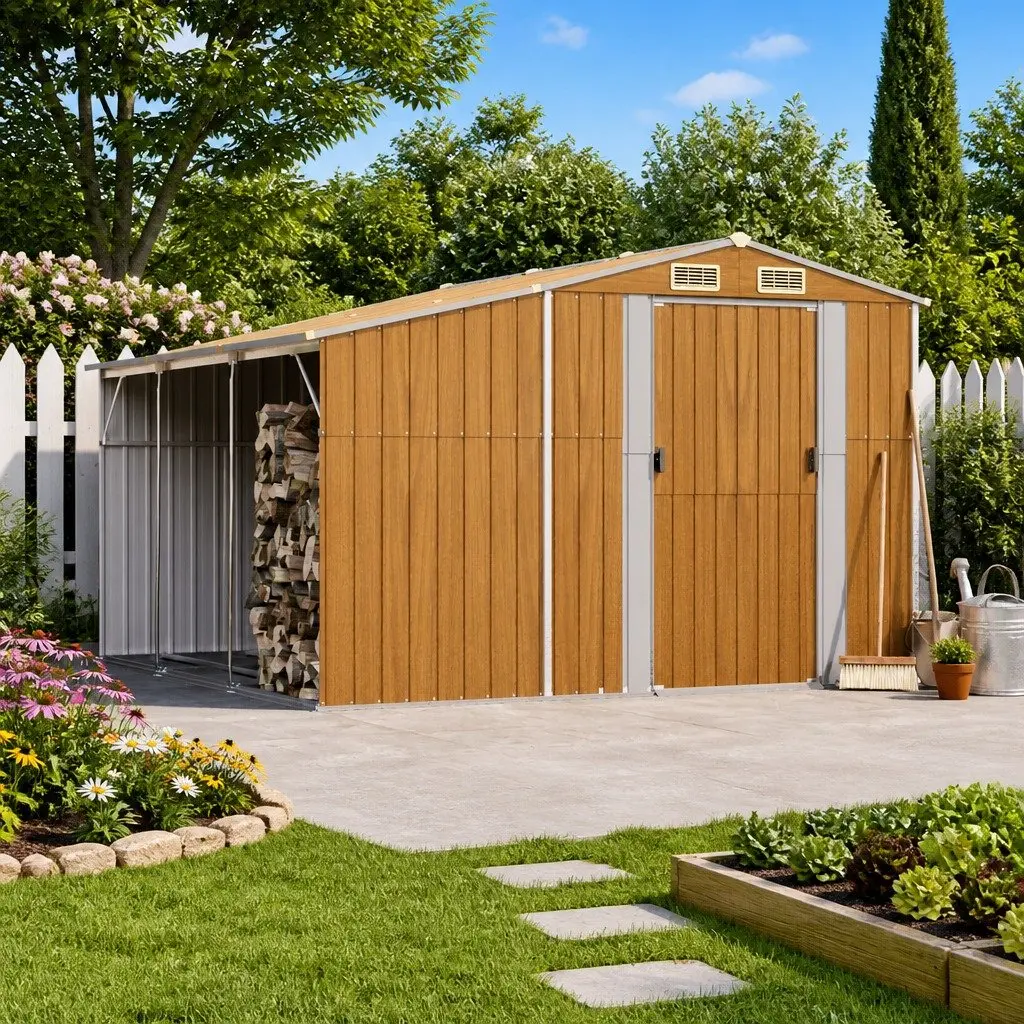 Garden Shed Galvanised Steel Brown 277x279x179cm Outdoor Storage