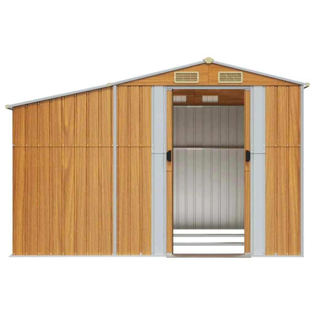 Garden Shed Galvanised Steel Brown 277x279x179cm Outdoor Storage