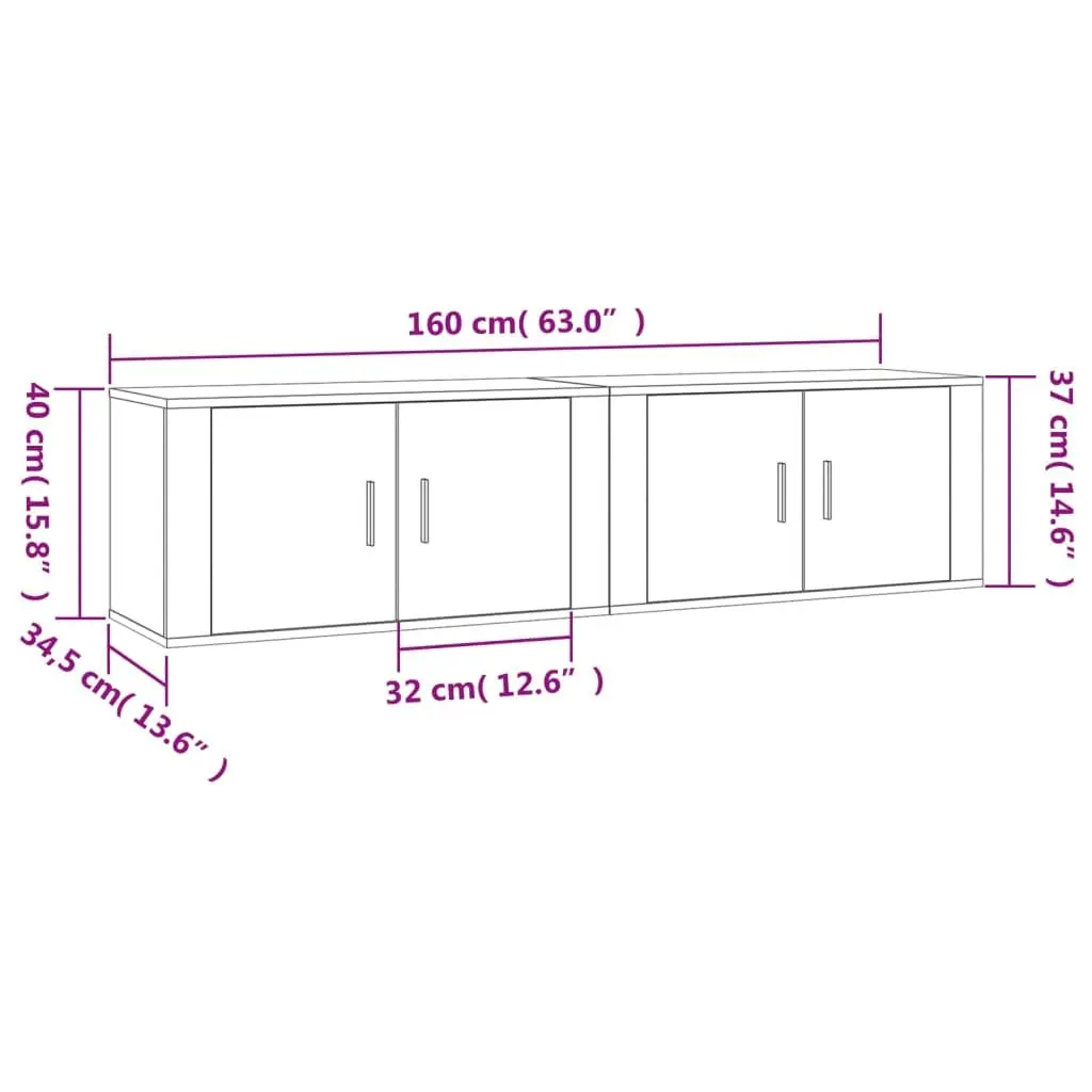 Wall-mounted TV Cabinets Engineered Wood Storage Units 80x34.5x40cm White 2 Piece