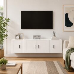 3 Piece Wall-Mounted TV Cabinet Set White High Gloss Engineered Wood Media