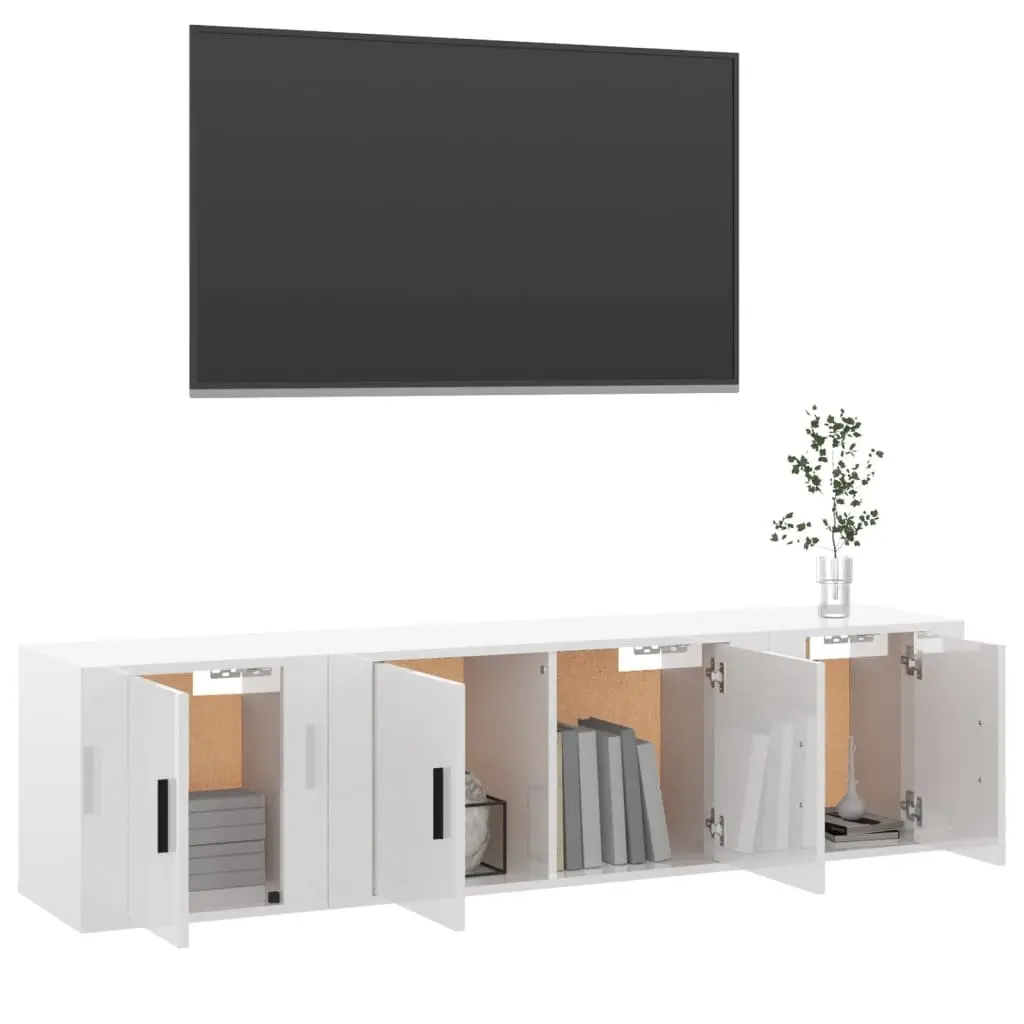 3 Piece Wall-Mounted TV Cabinet Set High Gloss White Engineered Wood