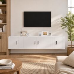 TV Cabinet Set 3 Piece White Wall-Mounted Media Storage Furniture Engineered
