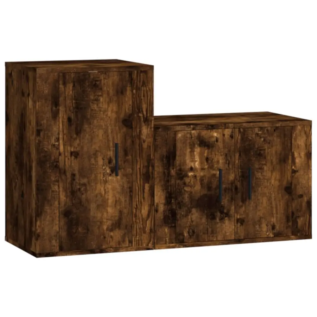 TV Cabinet Set Wall-Mounted Storage Unit Engineered Wood Brown Smoked Oak