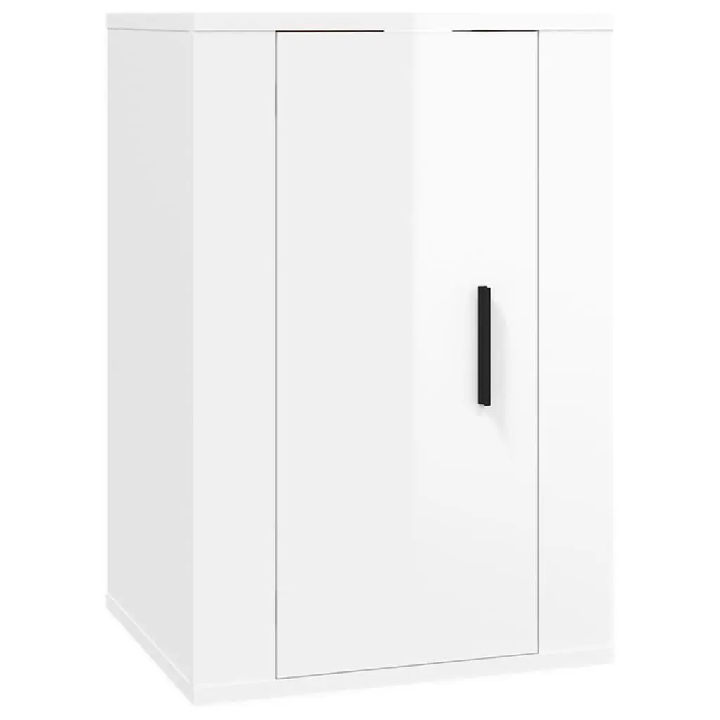 TV Cabinet Set 2 Piece Wall Mounted High Gloss White Engineered Wood