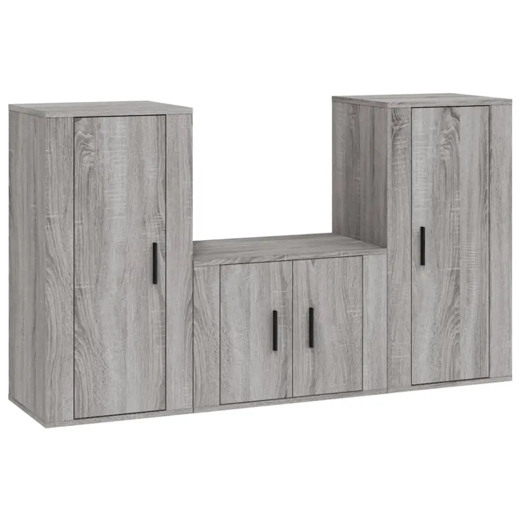 3 Piece TV Cabinet Set Wall-Mounted Storage Unit Grey Engineered Wood Furniture