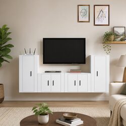 TV Cabinet Set 4 Piece White Wall-Mounted Engineered Wood Storage Unit