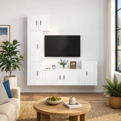 TV Cabinet Set 5 Piece White Wall-Mounted Storage Unit Engineered Wood Furniture
