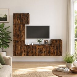 5 Piece TV Cabinet Set Wall Mounted Storage Unit Engineered Wood Brown
