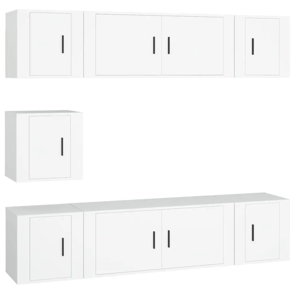 7 Piece TV Cabinet Set Wall Mounted Storage Unit White Engineered Wood Furniture