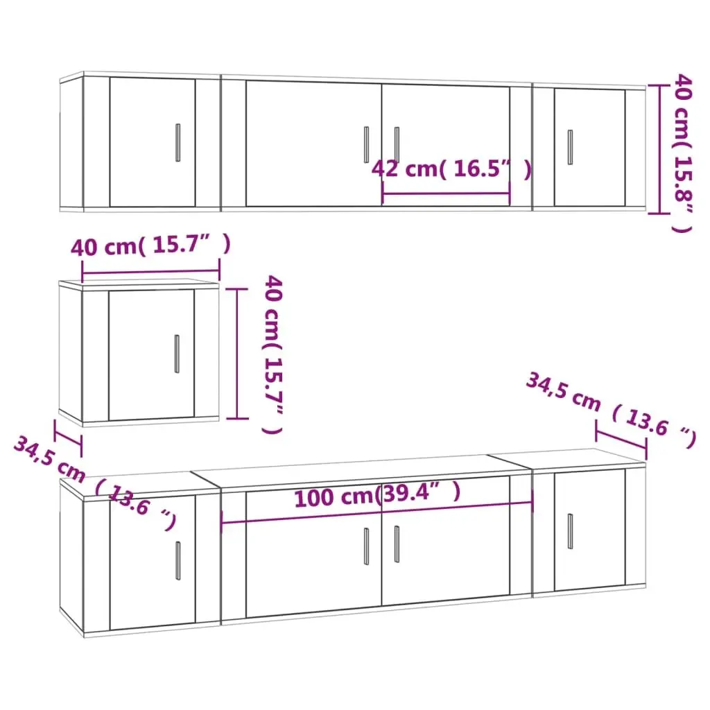 7 Piece TV Cabinet Set Wall Mounted Storage Unit White Engineered Wood Furniture