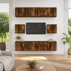 TV Cabinet Set 8 Piece Wall Mounted Storage Unit Engineered Wood Brown