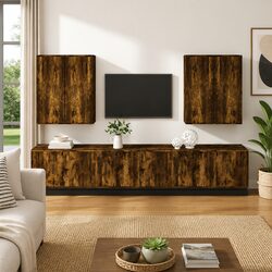 TV Cabinet Set 8 Piece Wall-Mounted Storage Unit Brown Engineered Wood