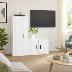 TV Cabinet Set White Wall-Mounted Media Storage Unit Engineered Wood 2 Piece
