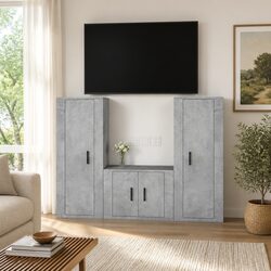 Grey TV Cabinet Set 3-Piece Wall-Mounted Media Storage Unit Engineered Wood