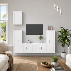 5 Piece TV Cabinet Set White Wall Mounted Media Storage Unit Engineered Wood