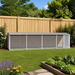 Chicken Cage with Roof Grey Small Animal Habitat Galvanised Steel Coop Pen
