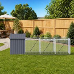 Dog House with Extended Run Anthracite Galvanised Steel Outdoor Pet Kennel Cage