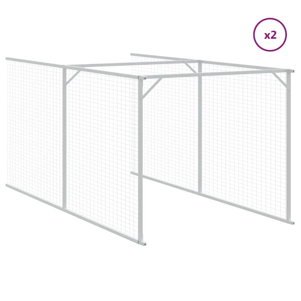 Dog House with Extended Run Galvanised Steel Grey Pet Pen