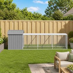 Chicken Cage with Run Small Animal Habitat Galvanised Steel Light Grey Coop