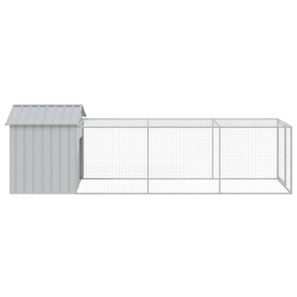 Chicken Cage with Run Extended Size 117x405x123 cm Grey Galvanised Steel Coop Hen House Pen