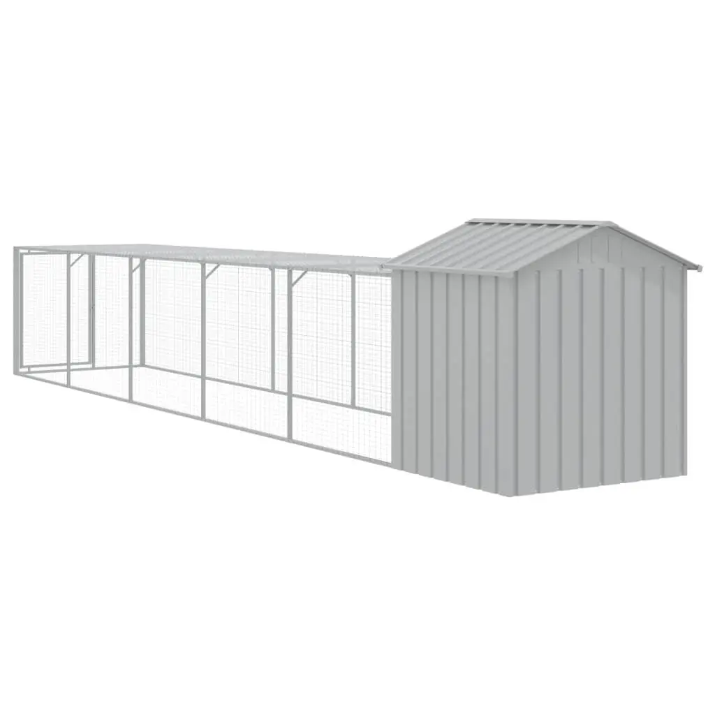 Chicken Cage with Run Galvanised Steel 117x609x123 cm Grey
