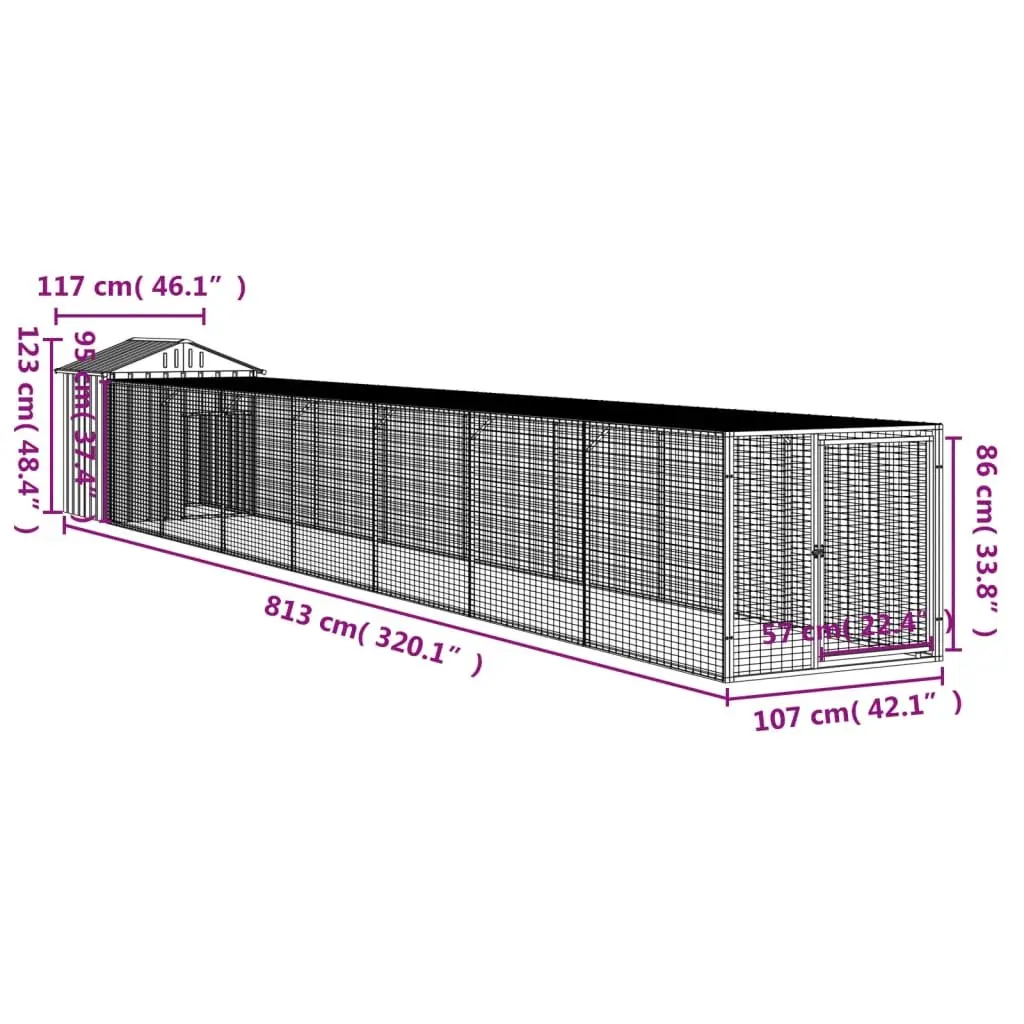 Chicken Cage with Run Galvanised Steel Light Grey