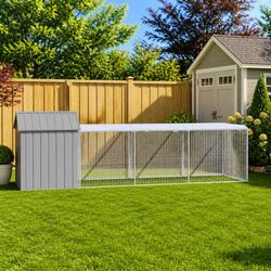 Chicken Cage with Run Light Grey Galvanised Steel Small Animal Habitat Coop
