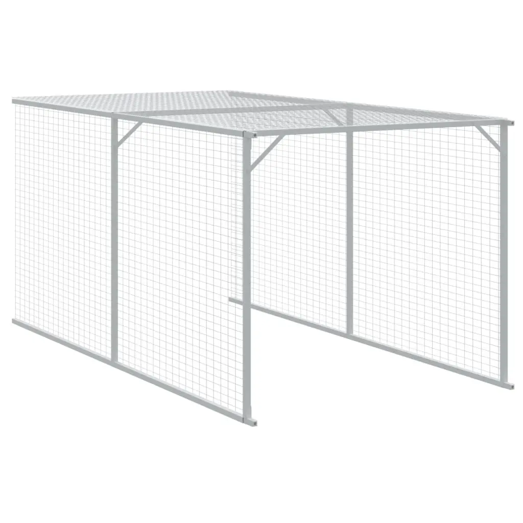 Chicken Cage with Run Galvanised Steel Light Grey Small Animal Habitat