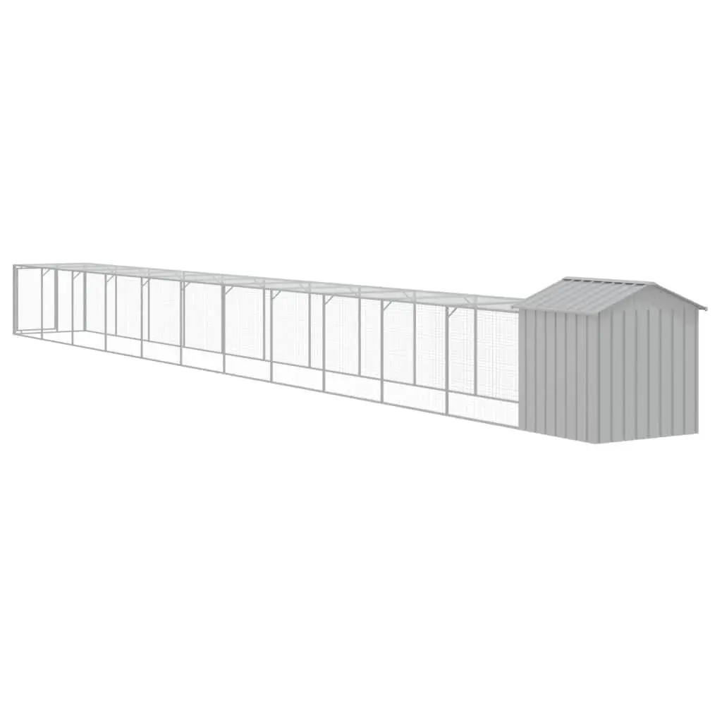 Chicken Cage with Run Galvanised Steel Light Grey Small Animal Habitat